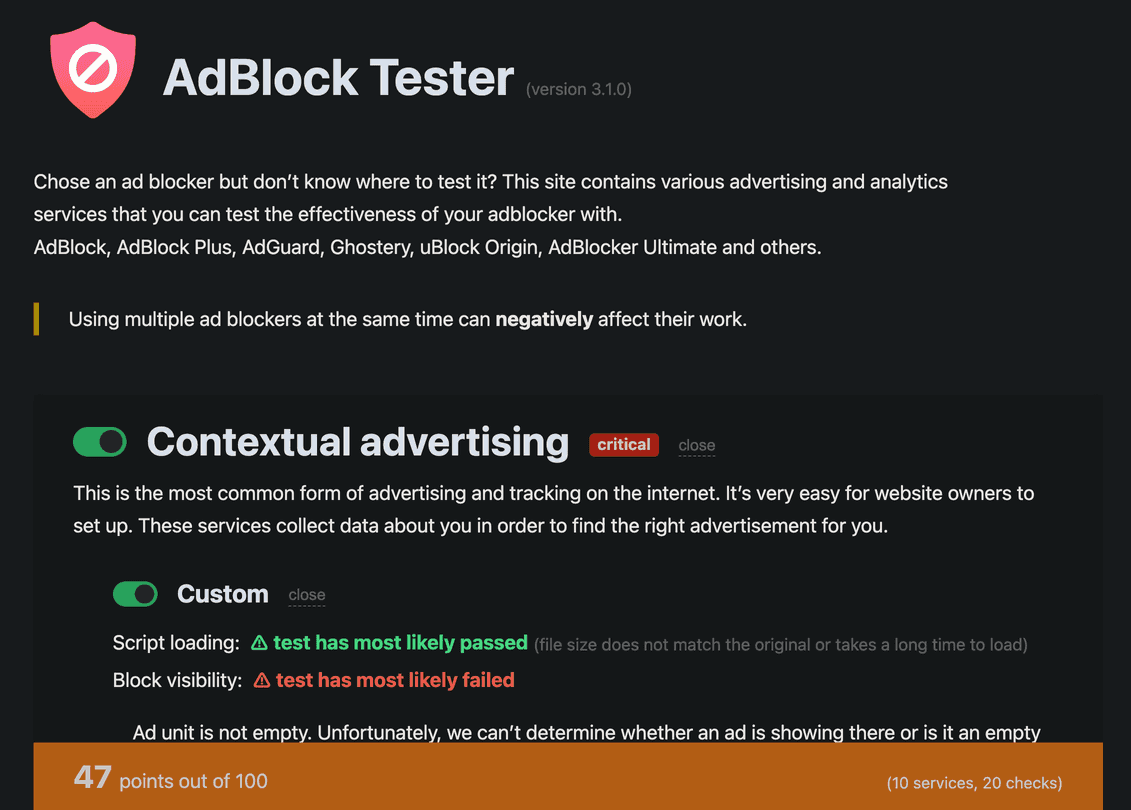 testing ad block adguard